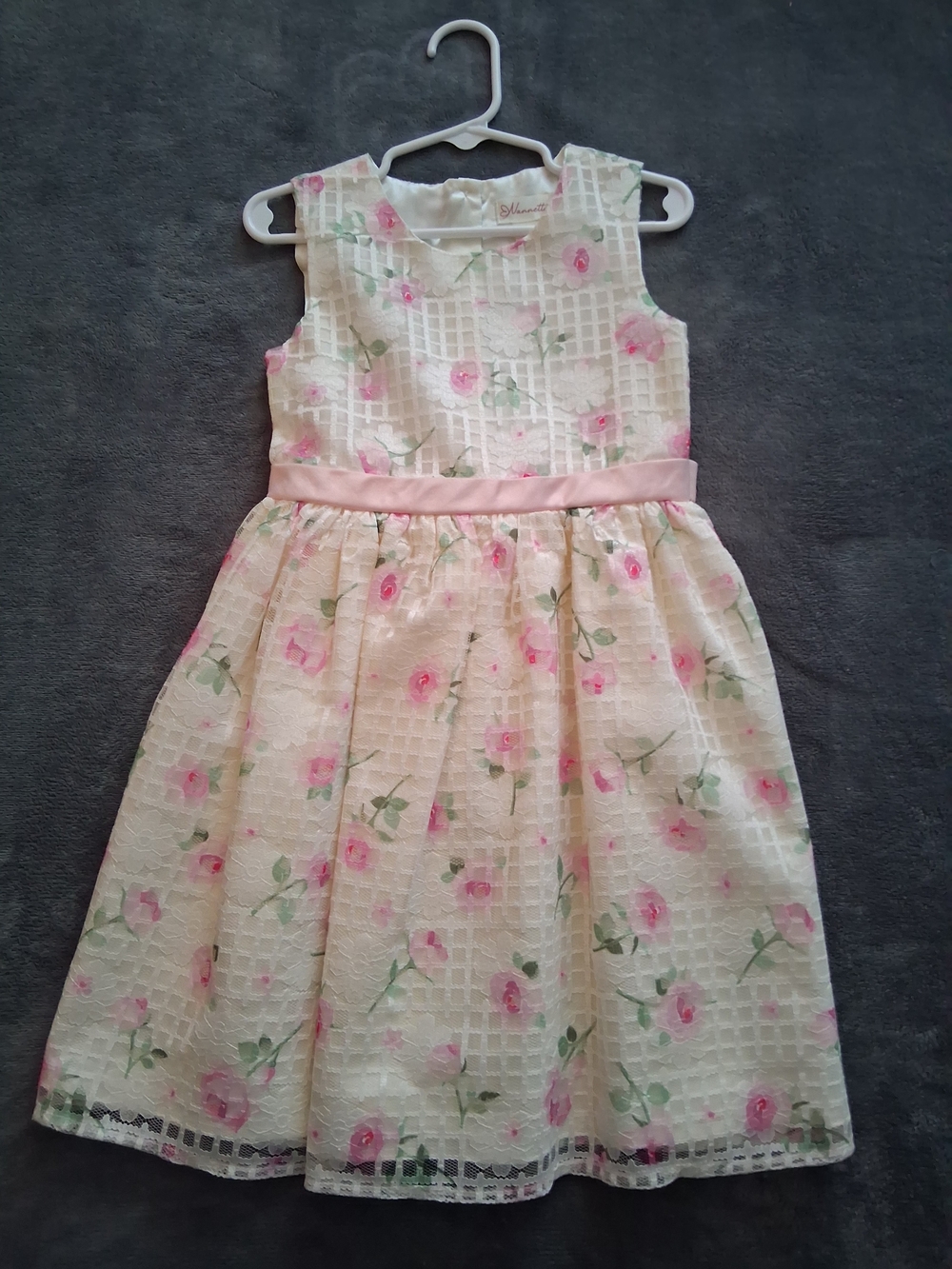 Nannette Cream Dress with Pink Floral Overlay